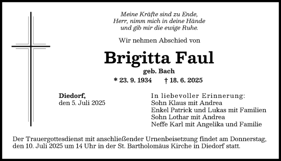 Traueranzeige von Brigitta Faul von Augsburger Allgemeine