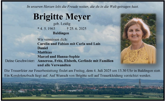 Traueranzeige von Brigitte Meyer von Rieser Nachrichten