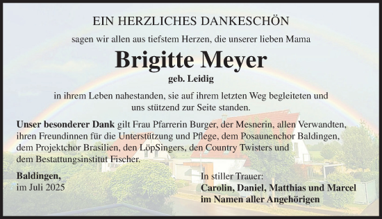 Traueranzeige von Brigitte Meyer von Rieser Nachrichten