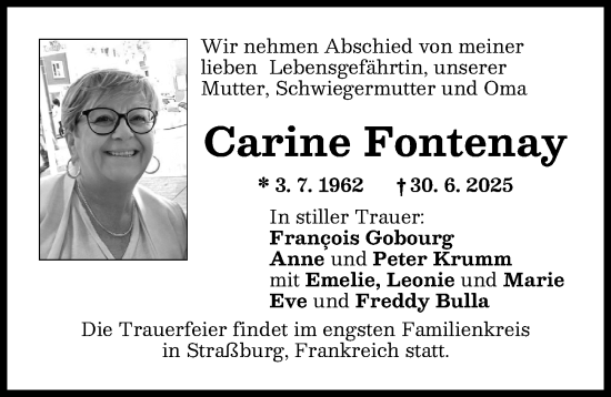 Traueranzeige von Carine Fontenay von Mindelheimer Zeitung