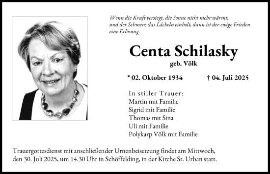 Traueranzeige von Centa Schilasky von Landsberger Tagblatt