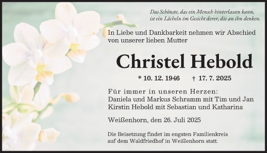Traueranzeige von Christel Hebold von Neu-Ulmer Zeitung