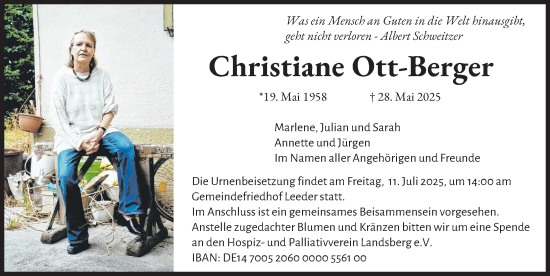 Traueranzeige von Christiane Ott-Berger von Landsberger Tagblatt