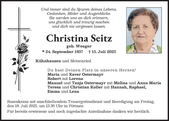 Traueranzeige von Christina Seitz von Aichacher Nachrichten