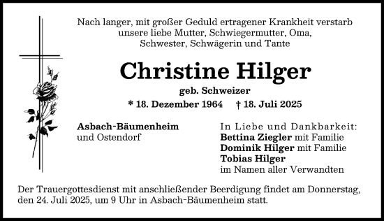 Traueranzeige von Christine Hilger von Donauwörther Zeitung