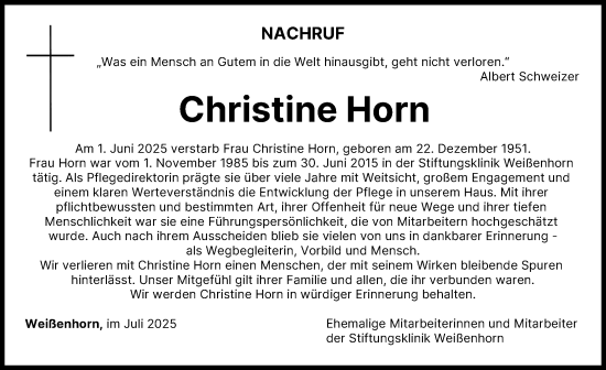 Traueranzeige von Christine Horn von Neu-Ulmer Zeitung