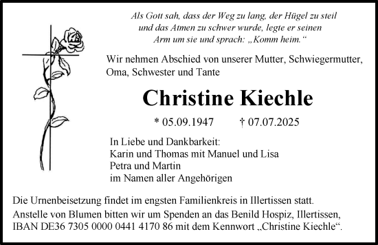 Traueranzeige von Christine Kiechle von Illertisser Zeitung
