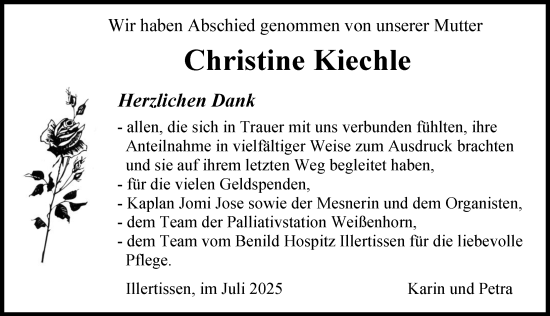 Traueranzeige von Christine Kiechle von Illertisser Zeitung