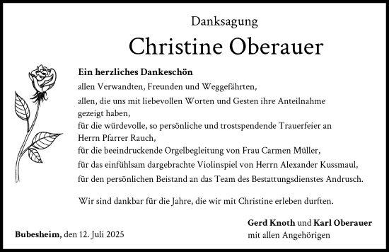 Traueranzeige von Christine Oberauer von Günzburger Zeitung