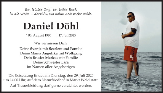 Traueranzeige von Daniel Döhl von Mindelheimer Zeitung