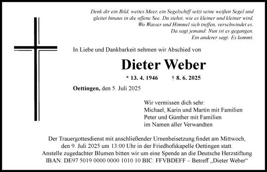 Traueranzeige von Dieter Weber von Rieser Nachrichten