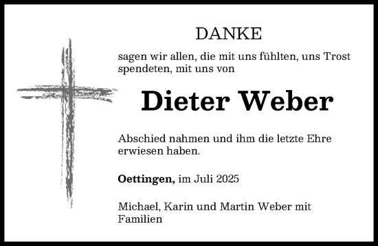 Traueranzeige von Dieter Weber von Rieser Nachrichten