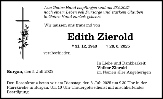 Traueranzeige von Edith Zierold von Günzburger Zeitung