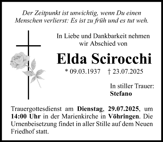Traueranzeige von Elda Scirocchi von Illertisser Zeitung