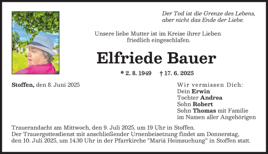 Traueranzeige von Elfriede Bauer von Landsberger Tagblatt