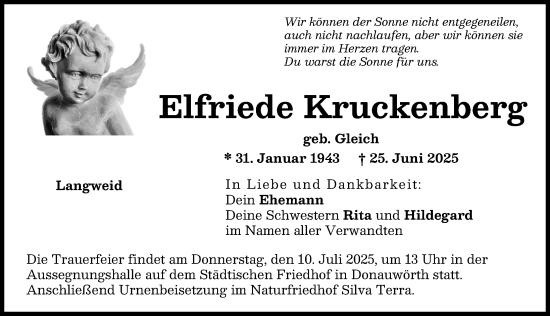 Traueranzeige von Elfriede Kruckenberg von Donauwörther Zeitung, Augsburg-Land