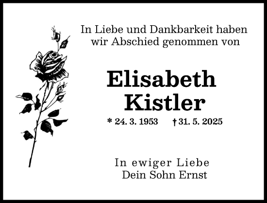Traueranzeige von Elisabeth Kistler von Landsberger Tagblatt