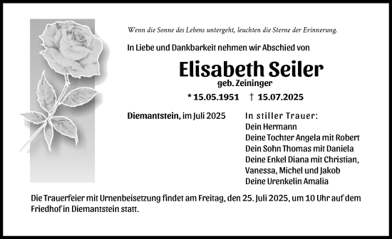 Traueranzeige von Elisabeth Seiler von Donau Zeitung