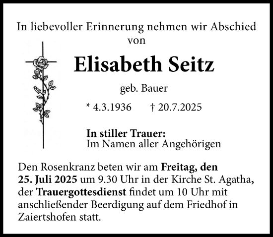 Traueranzeige von Elisabeth Seitz von Illertisser Zeitung