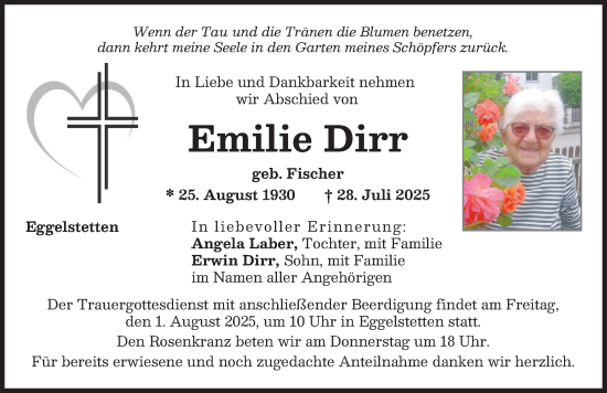 Traueranzeige von Emilie Dirr von Donauwörther Zeitung