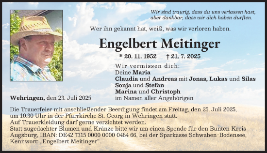 Traueranzeige von Engelbert Meitinger von Schwabmünchner Allgemeine