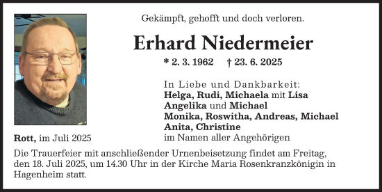 Traueranzeige von Erhard Niedermeier von Landsberger Tagblatt