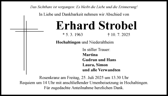 Traueranzeige von Erhard Strobel von Rieser Nachrichten