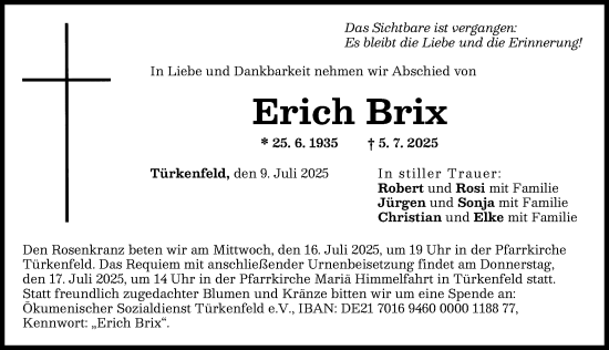 Traueranzeige von Erich Brix von Landsberger Tagblatt