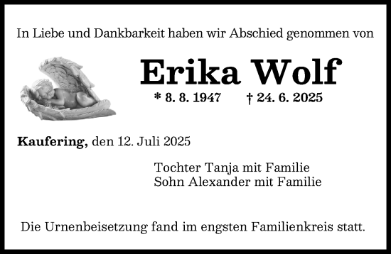 Traueranzeige von Erika Wolf von Landsberger Tagblatt