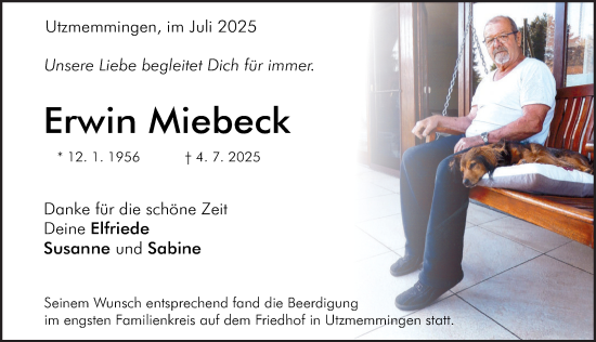 Traueranzeige von Erwin Miebeck von Rieser Nachrichten