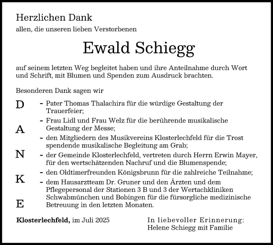 Traueranzeige von Ewald Schiegg von Schwabmünchner Allgemeine