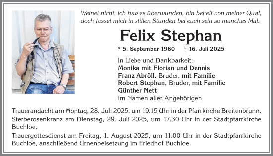 Traueranzeige von Felix Stephan von Mindelheimer Zeitung