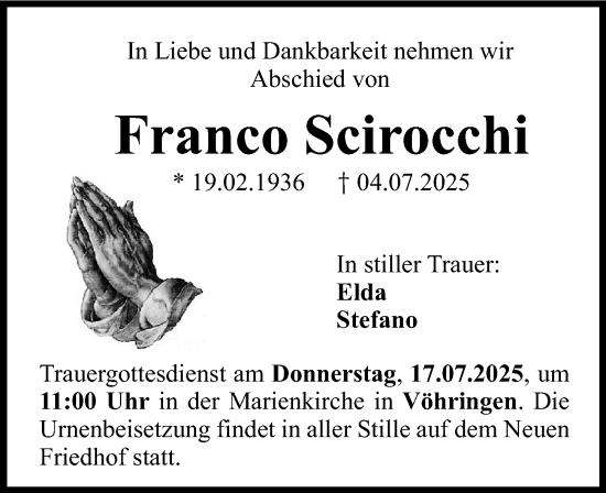 Traueranzeige von Franco Scirocchi von Illertisser Zeitung