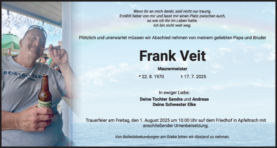 Traueranzeige von Frank Veit von Mindelheimer Zeitung