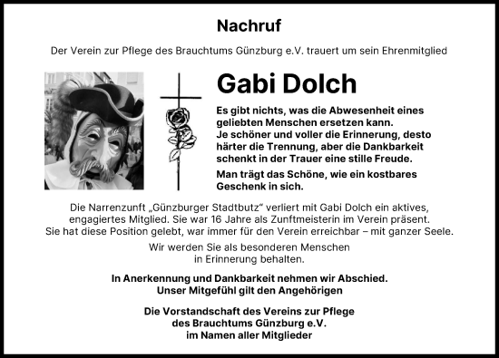 Traueranzeige von Gabi Dolch von Günzburger Zeitung