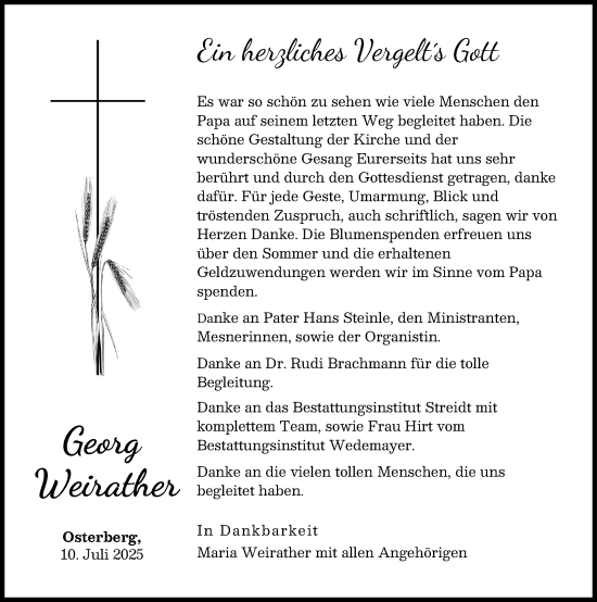 Traueranzeige von Georg Weirather von Illertisser Zeitung