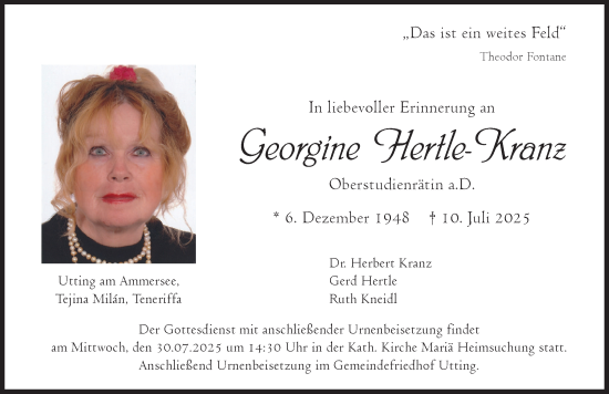 Traueranzeige von Georgine Hertle-Kranz von Landsberger Tagblatt