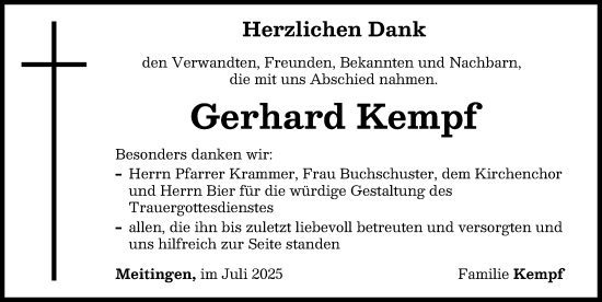 Traueranzeige von Gerhard Kempf von Augsburg-Land