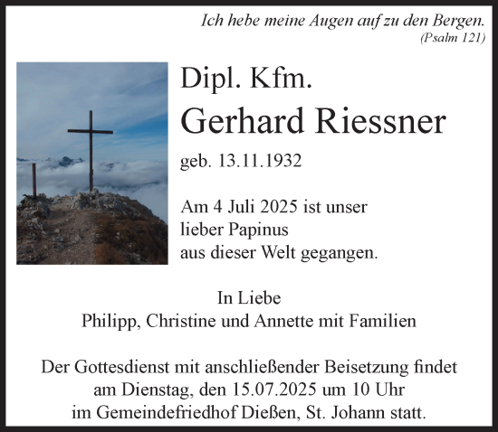 Traueranzeige von Gerhard Riessner von Landsberger Tagblatt
