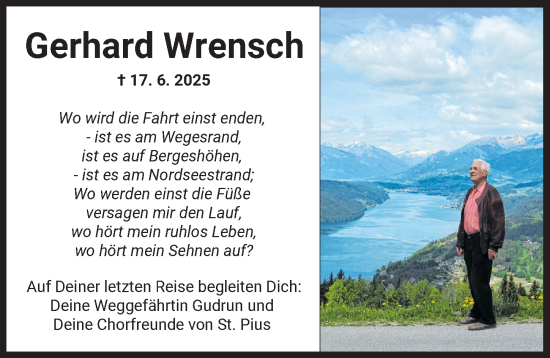 Traueranzeige von Gerhard Wrensch von Augsburger Allgemeine