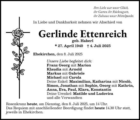 Traueranzeige von Gerlinde Ettenreich von Neuburger Rundschau