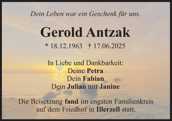 Traueranzeige von Gerold Antzak von Illertisser Zeitung