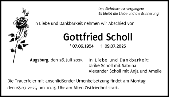 Traueranzeige von Gottfried Scholl von Augsburger Allgemeine