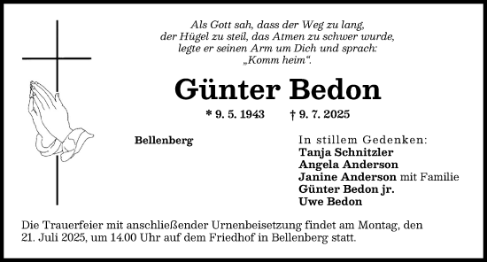 Traueranzeige von Günter Bedon von Illertisser Zeitung