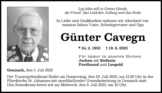 Traueranzeige von Günter Cavegn von Schwabmünchner Allgemeine
