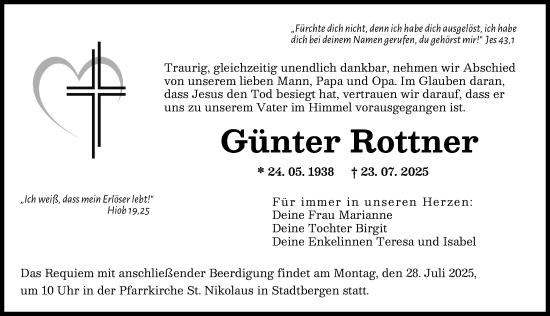 Traueranzeige von Günter Rottner von Augsburger Allgemeine