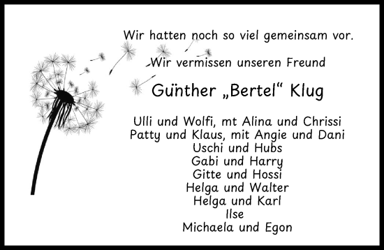 Traueranzeige von Günther Klug von Augsburger Allgemeine