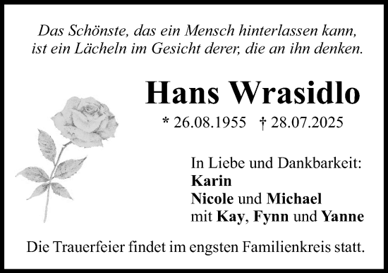 Traueranzeige von Hans Wrasidlo von Neu-Ulmer Zeitung