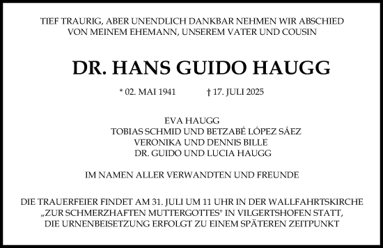 Traueranzeige von Hans Guido Haugg von Landsberger Tagblatt