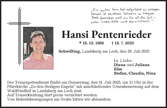 Traueranzeige von Hansi Pentenrieder von Landsberger Tagblatt